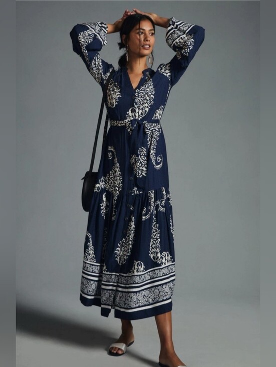 Anthropologie Dresses & Skirts - 🖤 by Anthropologie Navy Paisley Maxi Dress Size Medium petite NWOT 🖤